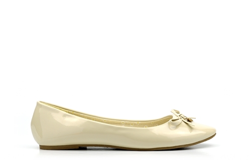 Womens Ballet Pumps With Bow Detail Beige
