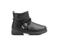 Lou Lou Girls Ankle Boots with Pleated Strap and Buckle Detail Black