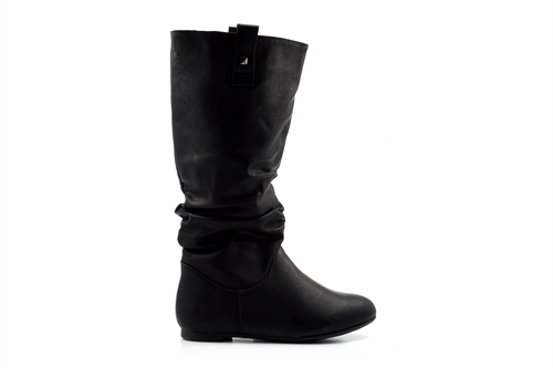 Womens Faux Leather Ruched Calf Boots Black