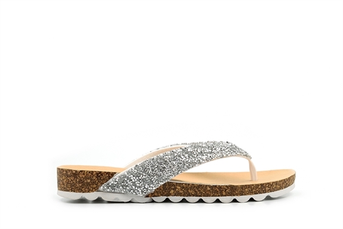 Shoes By Emma Womens High Sparkle Toe Post Sandals White/Silver