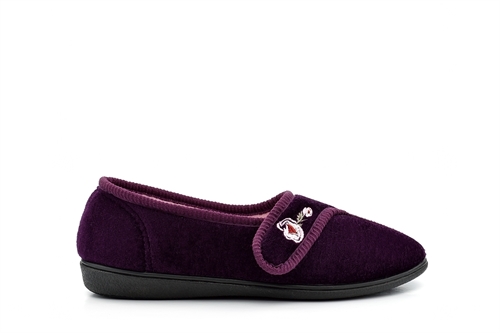 Jyoti Womens Touch Fasten Slippers With Embroidered Flower Detail Burgundy