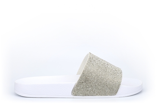 Womens Glitter Slider Mules White/Silver