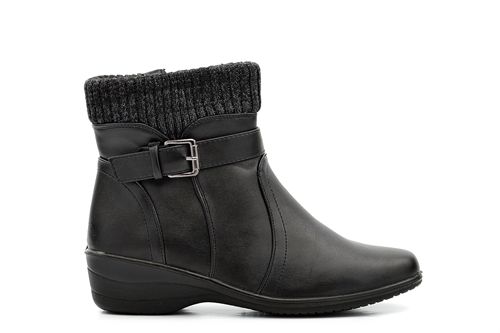Womens Knitted Top Ankle Boots With Low Wedge Heel Black