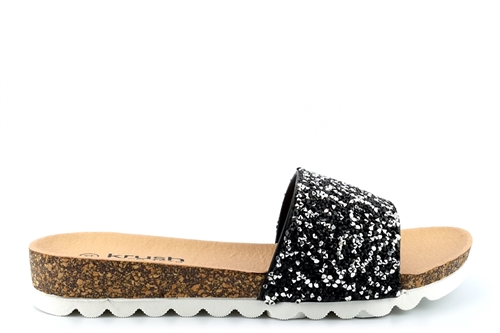 Krush Womens High Sparkle Glitter Slider Mule Sandals Black
