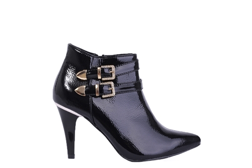 Womens Patent Ankle Boots With Diamante Buckle Detail Black