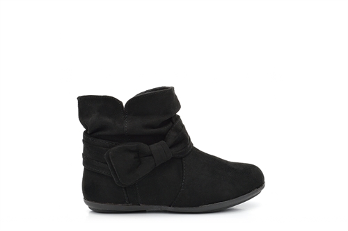 Girls Faux Suede Ankle Boots With Bow Detail Black