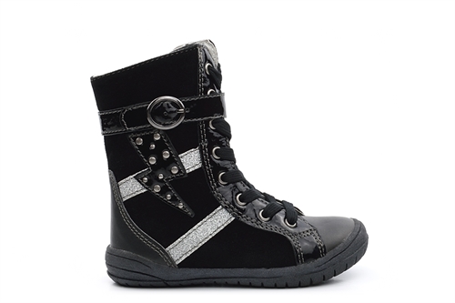 Girls Hi Top Trainers With Glitter Trim Detail Black