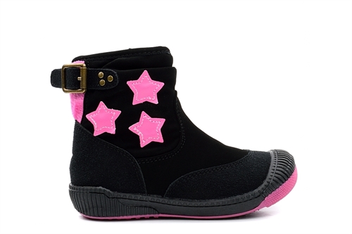 Girls Zip Up Hi Top Pumps With Pink Star Detail Black/Pink