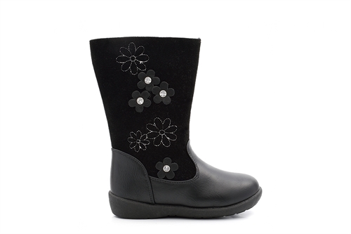Chatterbox Girls Flower Detail Calf Boots Black