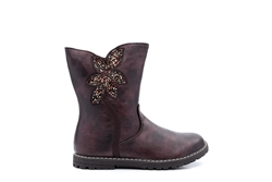 Chatterbox Girls Calf Boots Glitter Flower Detail Burgundy/Metallic