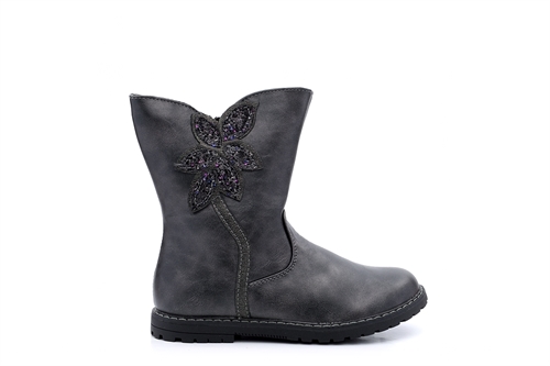 Chatterbox Girls Calf Boots Glitter Flower Detail Black/Metallic