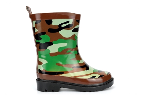 StormWells Boys Camouflage Print Waterproof Rubber Wellington Boots Green/Brown/Black