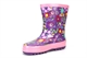 StormWells Girls Flower Print Waterproof Rubber Wellington Boots Mauve/Pink