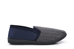 Zedzzz Mens Herringbone Gusset Slippers Extra Large Sizes Navy
