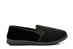 Zedzzz Mens Twin Gusset Striped Slippers Extra Large Sizes Black