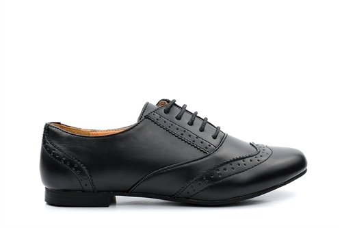 Womens Brogue Shoes With Low Heel Black (Sizes 6 - 8)