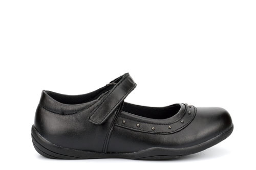 Girls Leather School Shoes With Touch Fastening Black