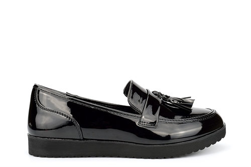 Womens Loafers With Tassel Detail Patent Black