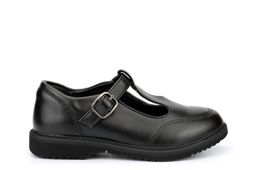 Little Diva Girls T-Bar School Shoes With Buckle Fastening Black