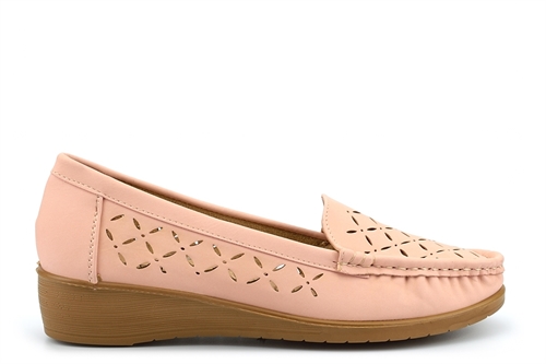 Womens Low Wedge Comfort Shoes With Cut Out Detail Pink