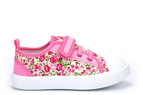 Girls Touch Fastening Canvas Shoes With Floral Print Pink