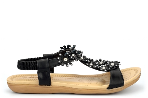 Maya Grace Womens Flat Sandals With Diamante Flower Detail Black