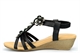 Maya Grace Womens Wedge Sandals With Golden Flower And Diamante Detail Black