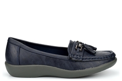 Boulevard Womens Tassel Loafers With Slight Wedge Heel Navy