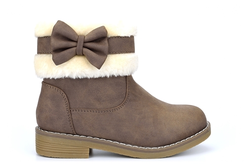 Lovely Skull Girls Ankle Boots With Warm Faux Fur Lining Brown