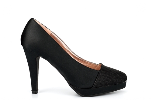 Womens Satin High Heels With Glitter Panel On Toes Black