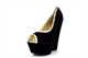 Womens Peep Toe Platform Wedges With Faux Suede Upper Black