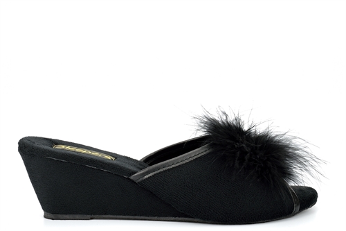 Dunlop Ladies Famous Boa Jewelled Wedge Heel Mule Slippers UK Size 3,4,5,6,7,8,