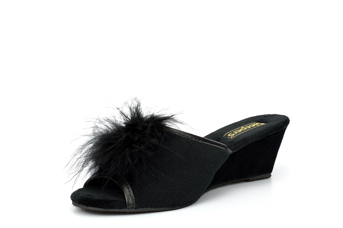 Zapatillas de cuña para mujer Zapatillas de mula para mulas Roseta con joyas Cuñas de boa - Imagen 4 de 9