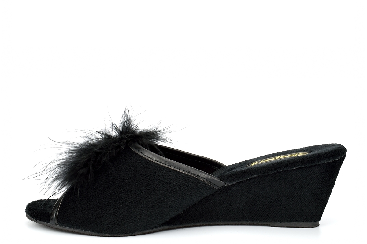 Zapatillas de cuña para mujer Zapatillas de mula para mulas Roseta con joyas Cuñas de boa - Imagen 5 de 9