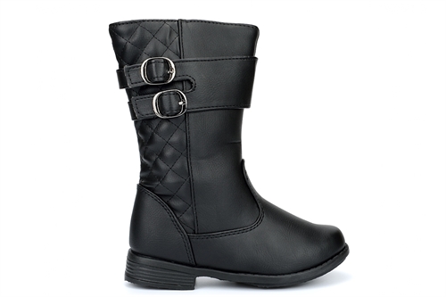 Chatterbox Girls Calf Boots With Double Buckle Detail Black