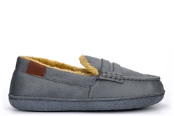 Jo & Joe Boys Moccasin Slippers With Faux Fur Lining Grey