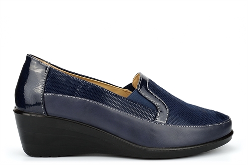 Moenia Womens Comfort Casual Wedge Heel Shoes Navy | The Shoe Shack