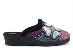 Sleepers KIMBERLY Womens Mule Slippers With Low Wedge Heel Black/Purple/Blue