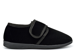 Jo & Joe Mens Cord Slippers With Touch Fastening Strap Black