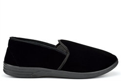 Zedzzz Mens Twin Gusset Slip On Extra Large Slippers With Soft Velour Upper Black