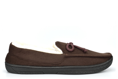 Mens Lightweight Moccasin Slippers With Soft Insole Brown
