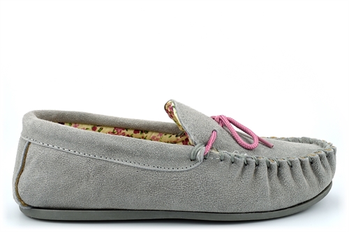 Ladies Mokkers Lily Real Suede Moccasin Floral Lined Slippers Navy Real Suede