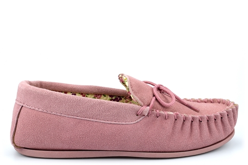 Mesdames MOKKERS Lily Real Suede Moccasin Floral Doublé Chaussons Rose