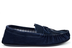 Mokkers Mens Bruce Extra Large Genuine Suede Moccasin Slippers Navy