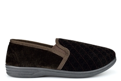 Zedzzz Mens Twin Gusset Slip On Slippers With Extra Large Sizes Brown