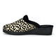 Sleepers VAL Womens Wedge Mule Slippers With Knitted Lining And Velour Sock Black/Gold/Ocelot
