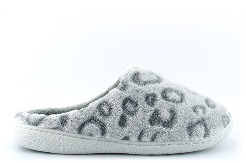 Scrapbook Slippers Womens Lightweight Leopard Mule Slippers With Soft Insole Grey