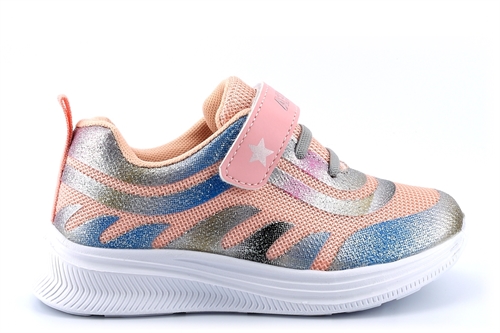 Ascot Girls Angel Touch Fastening Glitter Trainers With Elasticated Lace Peach/Silver