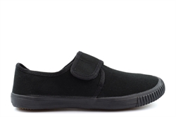 Dek Girls/Boys Touch Fastening Canvas Plimsolls With Natural Rubber Sole All Black