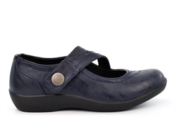 Boulevard Womens Wide Fit Touch Fastening Bar Shoes With Comfort Insole Navy (EE Fitting)